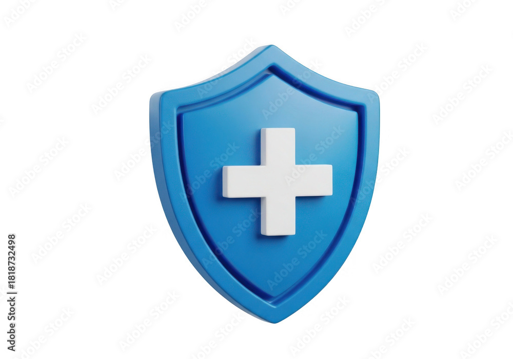 Obraz premium Blue shield with white medical cross isolated on transparent background for health protection and insurance concepts