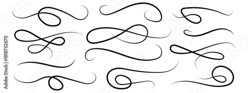 Hand drawn swooshes and flourish icon vector. Ornament swirl swashes, decorative flourish dividers symbol. vector illustration.