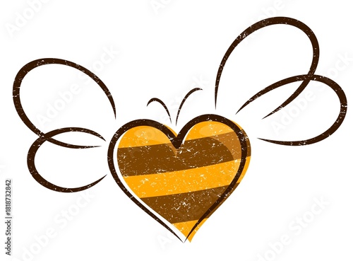 Stylized winged bee in the shape of heart.