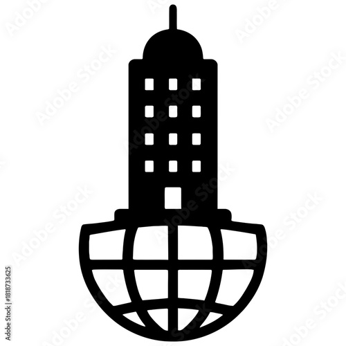 Global business tower icon skyscraper world globe international headquarters