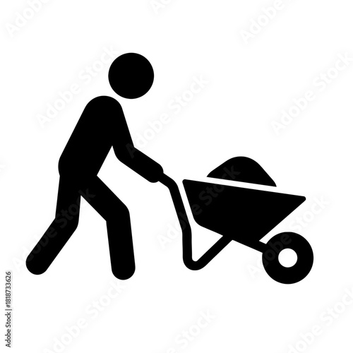 Worker pushing wheelbarrow silhouette icon construction manual labor symbol