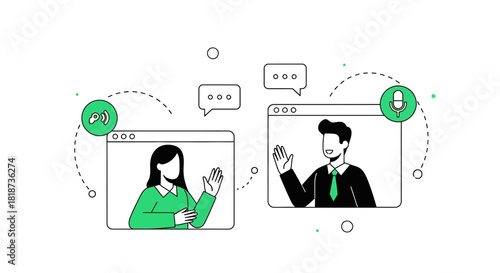 Modern video conference call illustration showcasing remote communication effectively between