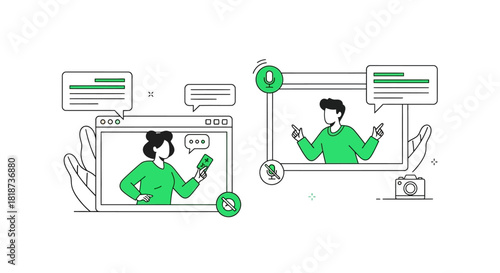 Digital communication connecting people through virtual meetings and online interaction illustration