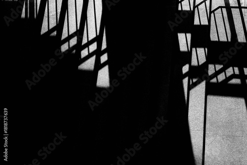 Abstract shadows on staircase in black and white