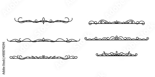 Set of Vintage decorative lines. text dividers. Line border. Lines separators, Borders, Set of various doodle style line dividers and arrow icons for design
