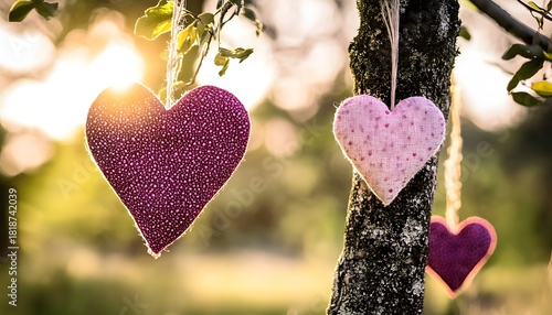 Fabric heart on tree.