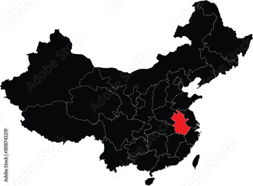 Anhui Province on Map of China Editable Vector