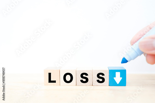 損失と下落を示すLOSSブロックと矢印のイメージ。