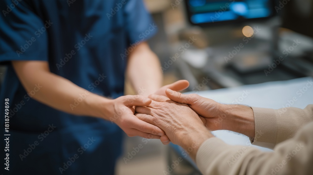 Obraz premium A medical technician positioning a patient’s hand under an ultra-sensitive thermal imaging camera, detecting micro-temperature changes for early diagnostic screening — advanced medical diagnostics,