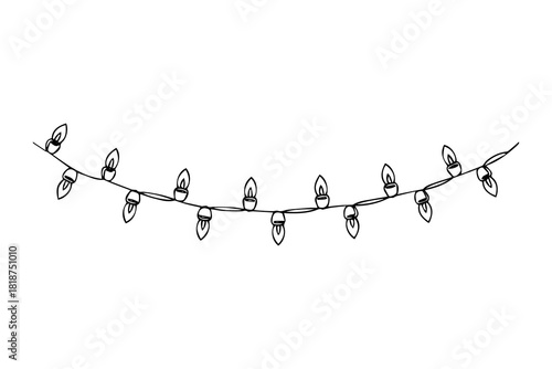 Abstract garland of light bulbs, continuous single one line art drawing sketch, logo