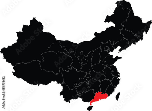 Guangdong Province on Map of China Editable Vector