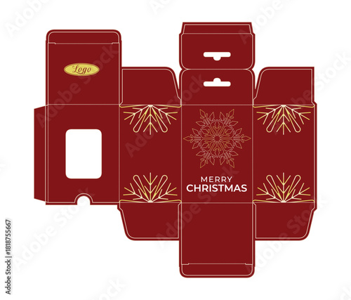 Decorative dieline paper box template printable holiday packaging design