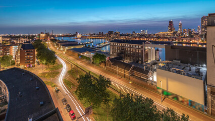 Fototapete Erasmusbrücke Maashaven Rotterdam Vogelperspektive Tag Nacht  © HyperlapsePro