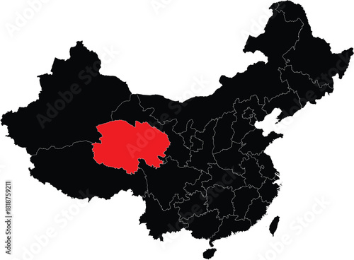 Qinghai Province on Map of China Editable Vector