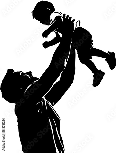 Black silhouette, father and child, playful family, happy parenthood, vector icon