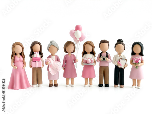 Ein Gruppe von Personen in rosa gekleidet die eine Baby Party feiert.