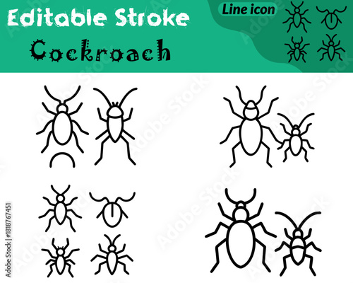 A clean vector icon of a cockroach. Featuring an oval body small head long antennae and six angled legs for a recognizable insect silhouette. Designed with simple lines balanced proportions this icon.