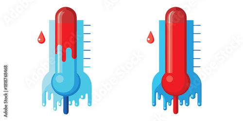 Two thermometers showing extreme temperature changes with dripping liquid