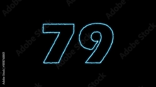 Glowing Number 79 Animation on Black Background.