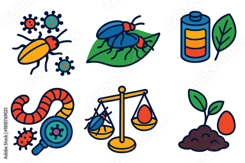 Ecological Immunology Icons. Isometric vector illustration set Ecological immunology: insect immune activation, mating behavior,