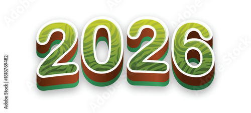 2026 text design with green pattern and white outline isolated on white background