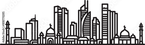 Outline vector illustration of jakarta indonesia cityscape skyline