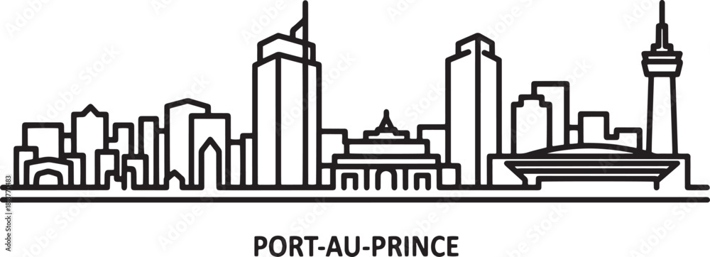 Fototapeta premium Port au prince haiti skyline linear style vector illustration on transparent file