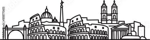 Rome skyline silhouette famous landmarks and architecture of Italy vector illustration