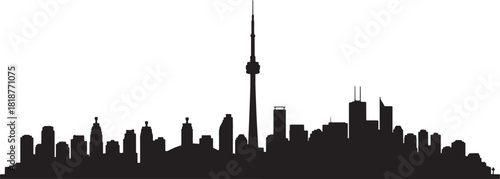 Toronto City Skyline Silhouette with Iconic Buildings and Tower Against Gray Backdrop