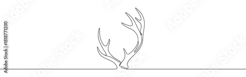 Continuous one thin smooth line simple minimalistic drawing of deer antlers on a white background