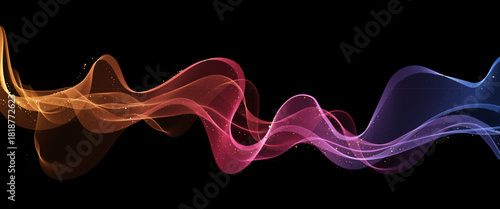 Vector Abstract Shiny Glowing Spectrum Blue Purple Pink Color Wave. Transparent Flowing Wavy Lines. Flowing Colorful Smoky Wavy Lines background. Black BG.