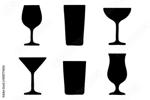 Drink goblet glasses silhouette icons set simple design vector stock illustration