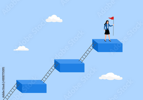 concept of career level, job position or company hierarchy, challenge to improve or career development, steps to achieve goals, ladder of success, people climbing the employee ladder to the next level