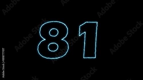 Glowing Number 81 Animation on Black Background.