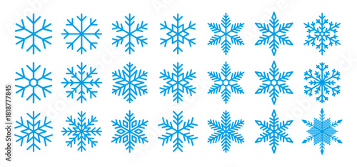 Snowflake thin line icon set. Geometric winter symbols