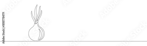 Continuous one thin smooth line simple minimalistic drawing of a sliced onion on a white background