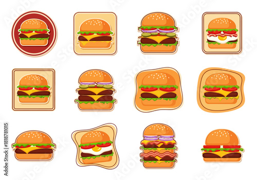 Collection of Delicious Hamburger Illustrations for Menu Design