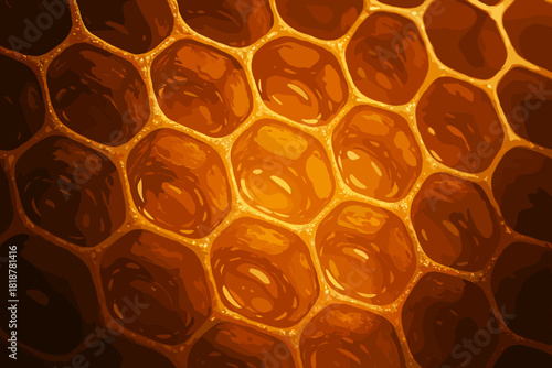Illuminated Honeycomb Textures. Artistic macro shot of a honeycomb illuminated by soft golden vector illustration light, sharp and