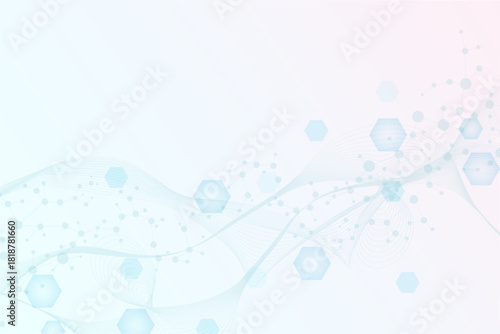 Health care or medical abstract background with hexagons, lines and dots. Scientific innovation banner template concept. Biology and pharmaceutical technology background. Vector illustration.