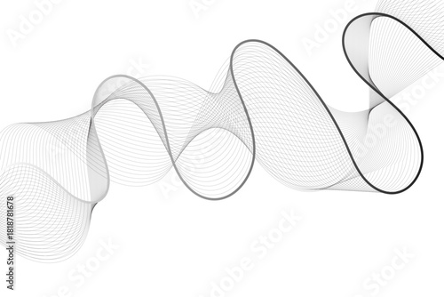 Gray wave curve lines abstract background with flowing particles. Digital energy waves technology concept. Vector illustration