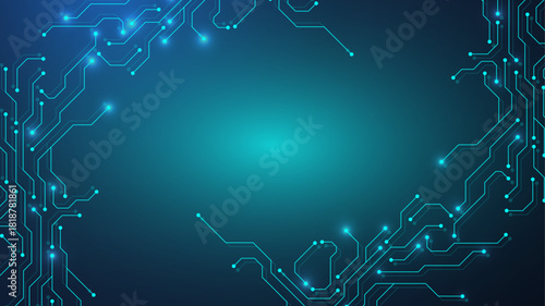 Circuit board digital abstract background. Motherboard technology texture design. AI semiconductor and computer processor on tech bg. Vector illustration