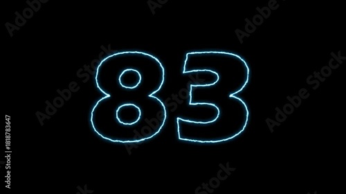 Glowing Number 83 Animation on Black Background.
