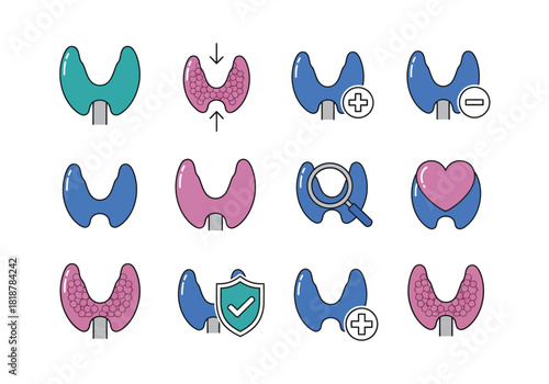 Thyroid Gland Condition Icons Health, Treatment, and Wellness