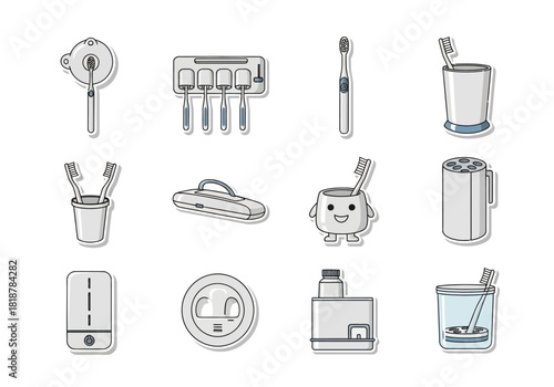 Dental Hygiene Icons Set Toothbrushes, Holders & Care Essentials
