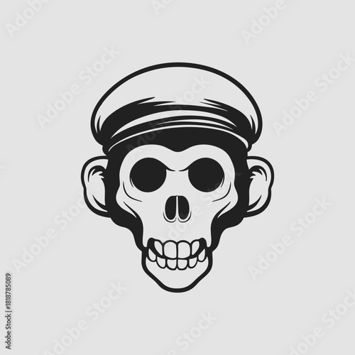 Monkey Skull Head with Sailor or Cadet Hat