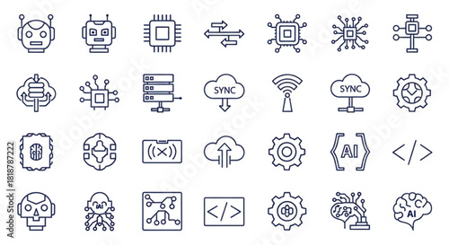 Ai Technology Line Icon Sheet Vector – Complete Editable Vector Icon Sheet for Modern Design and Professional Use