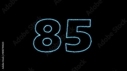 Glowing Number 85 Animation on Black Background.