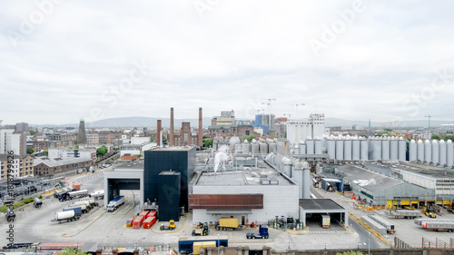 Aerial view of brewery in bustling Dublin cityscape