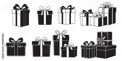 Collection of gift box silhouette isolated on white