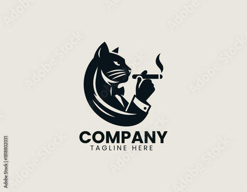 A stylish black cat character icon smoking a small lit cigar with elegant white smoke.